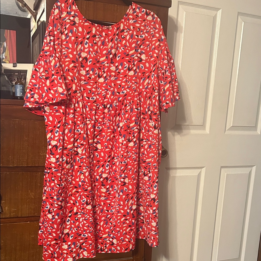 Gigio Vibrant Red Abstract Print Babydoll Dress